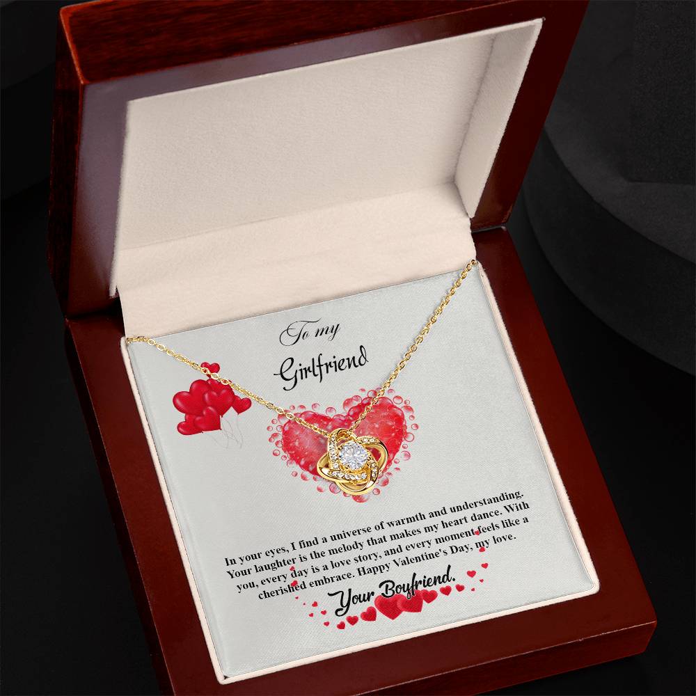 valentine-20c Love Knot Necklace, Gift to my Girlfriend with Beautiful Message Card