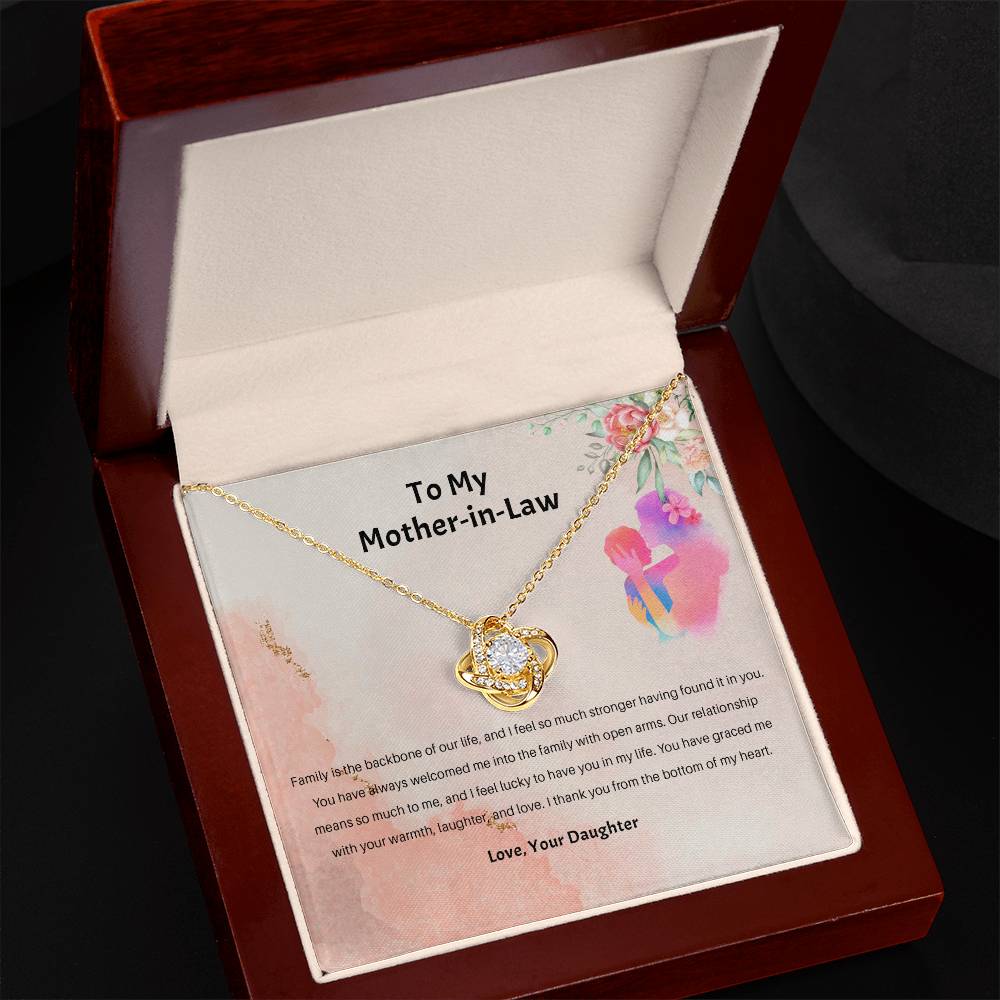 94689b Love Knot Necklace, Gift to my Stepmom with Beautiful Message Card