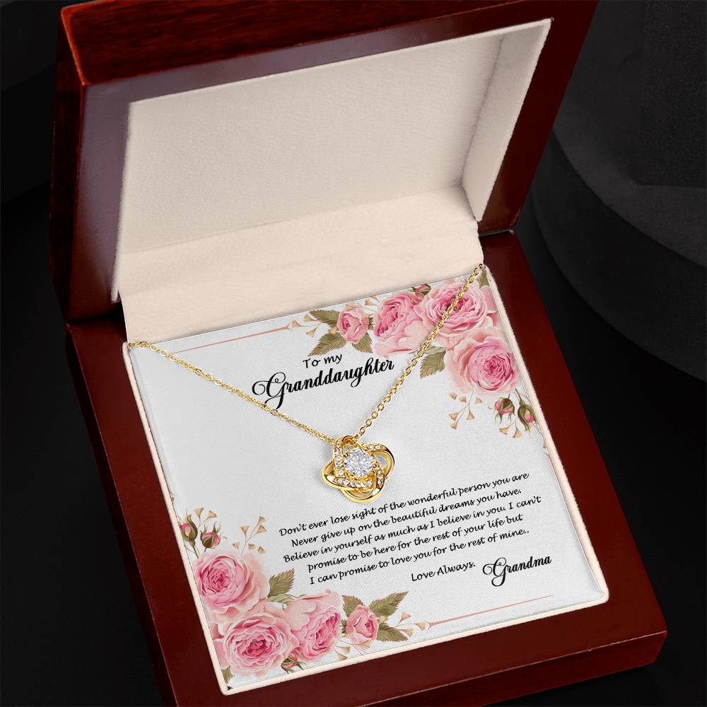 4034 (a) Love Knot Necklace, Gift to My Granddaughter with nice Message Card