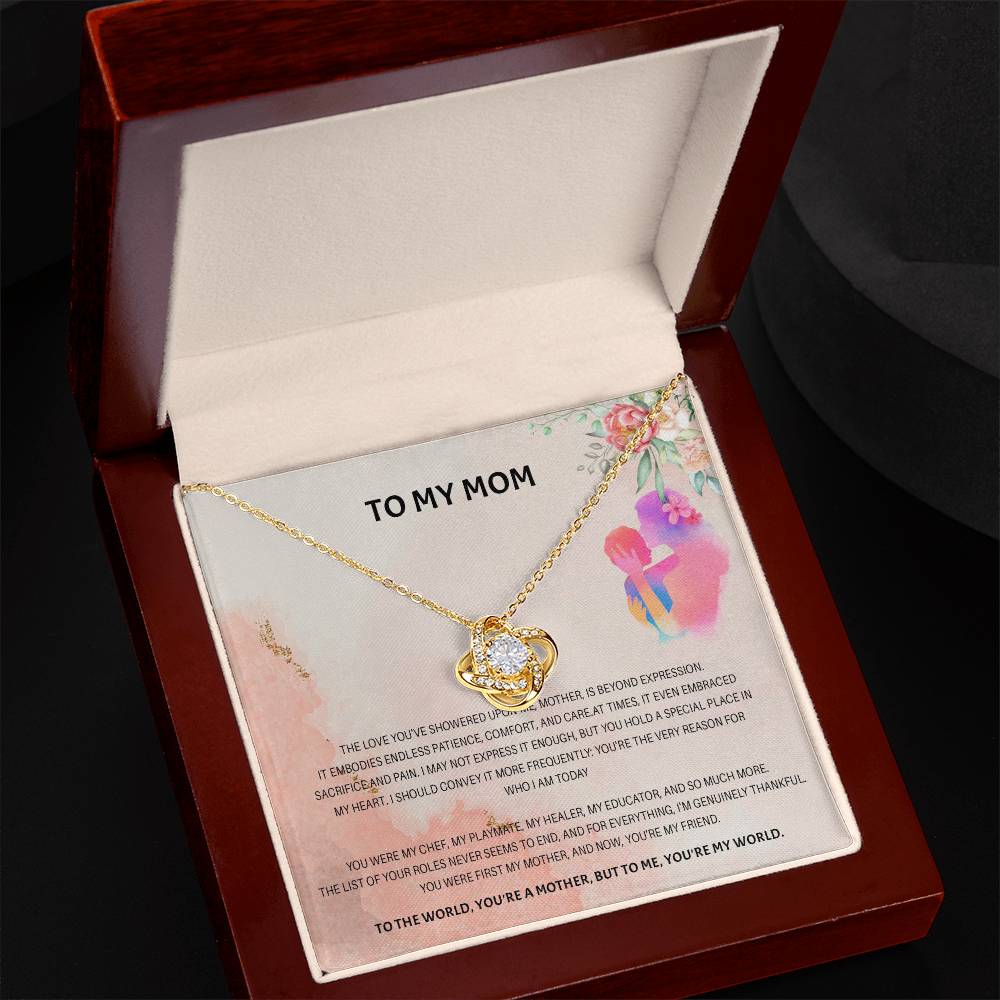 94689c Love Knot Necklace, Gift to my Mom with Beautiful Message Card