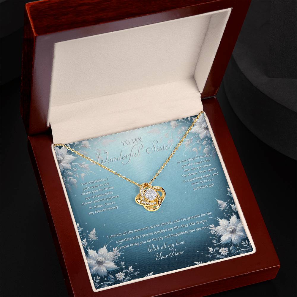 95313a Love Knot Necklace, Gift to my Sister with Beautiful Message Card