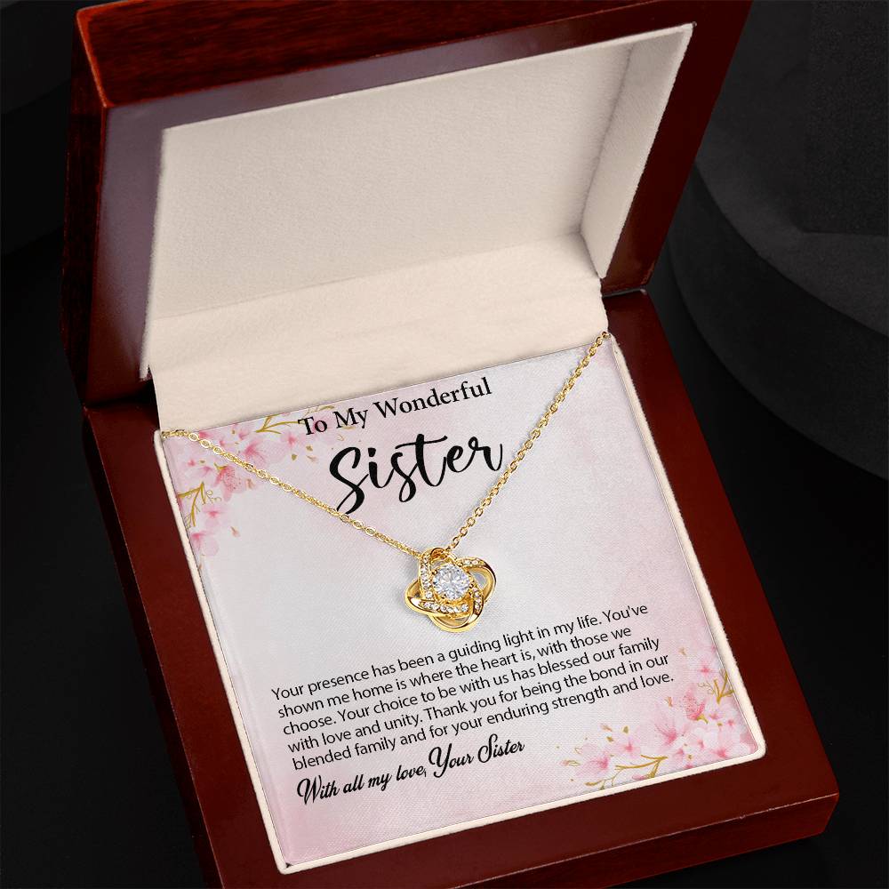 4029c Love Knot Necklace, Gift to my Sister with Beautiful Message Card