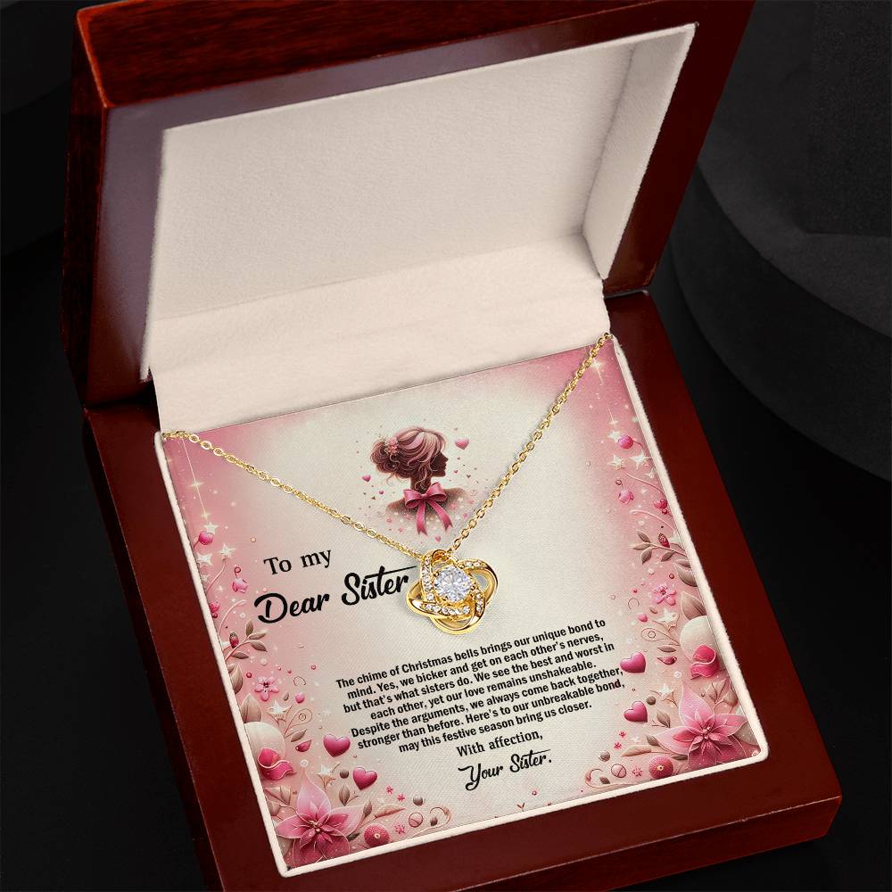 4058e Love Knot Necklace, Gift to my Sister with Beautiful Message Card