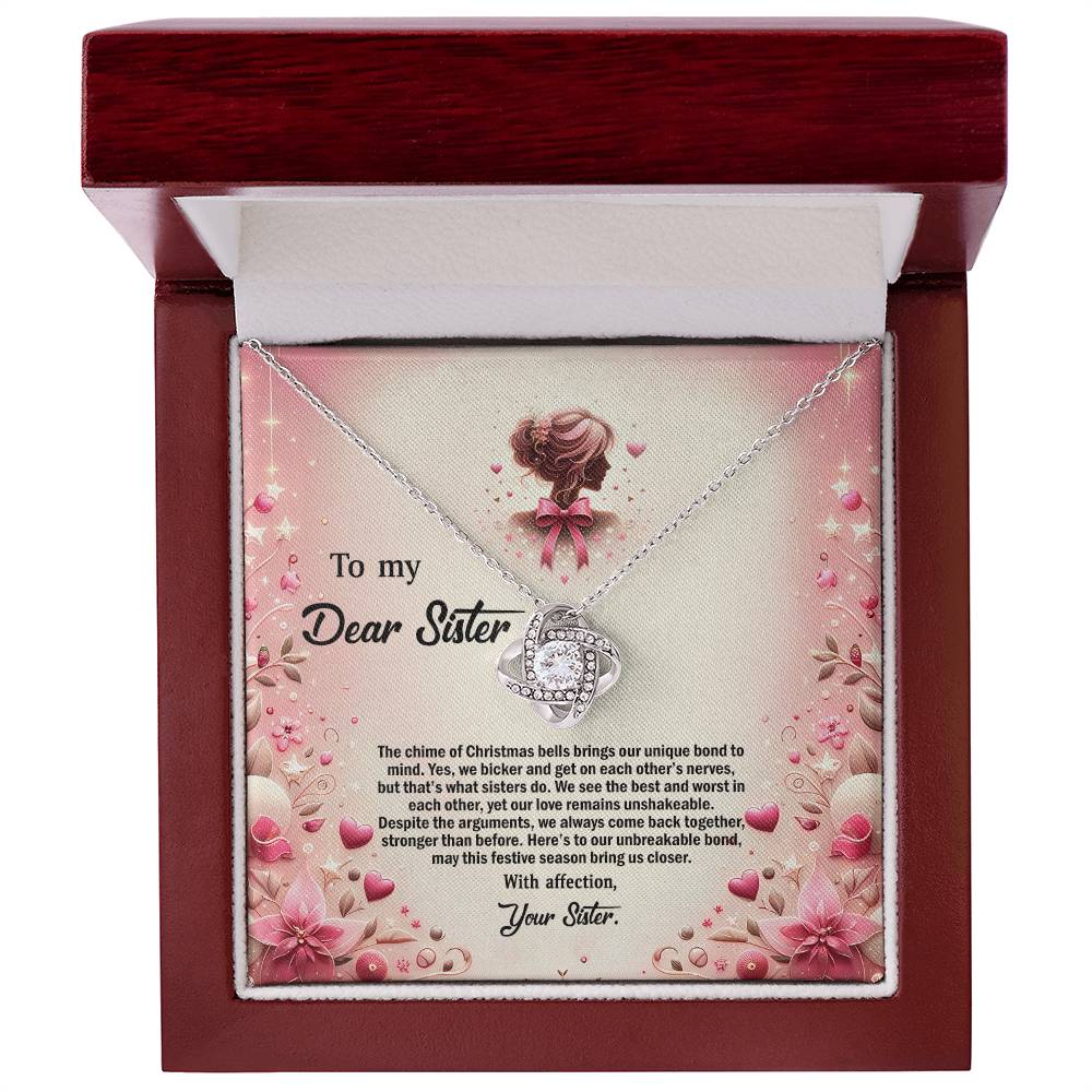 4058e Love Knot Necklace, Gift to my Sister with Beautiful Message Card