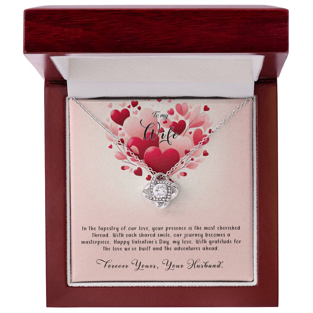 Valentine-st8a Love Knot Necklace, Gift to my Wife with Beautiful Message Card