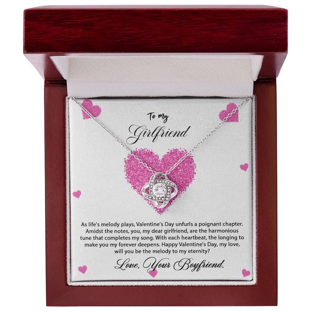 valentine-8c Love Knot Necklace, Gift to my Girlfriend with Beautiful Message Card