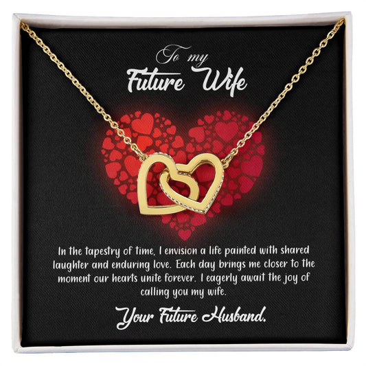 valentine-23d Interlocking Hearts Necklace, Gift to my Future Wife with Beautiful Message Card