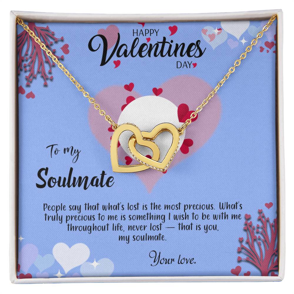 valentine-30b Interlocking Hearts neck, Gift to My Soulmate with Message Card