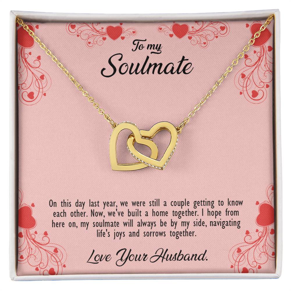 valentine-29b Interlocking Hearts neck, Gift to My Soulmate with Message Card