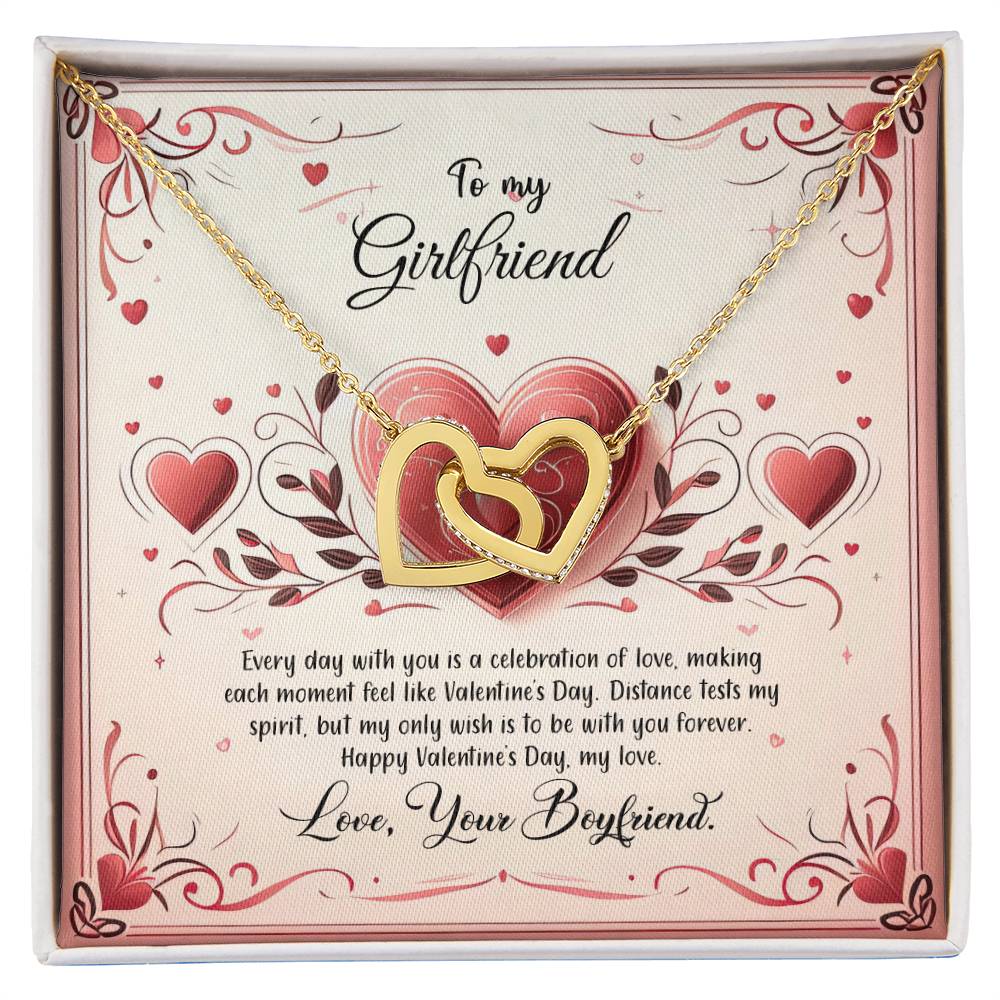 Valentine-st12c Interlocking Hearts Necklace, Gift to my Girlfriend with Beautiful Message Card