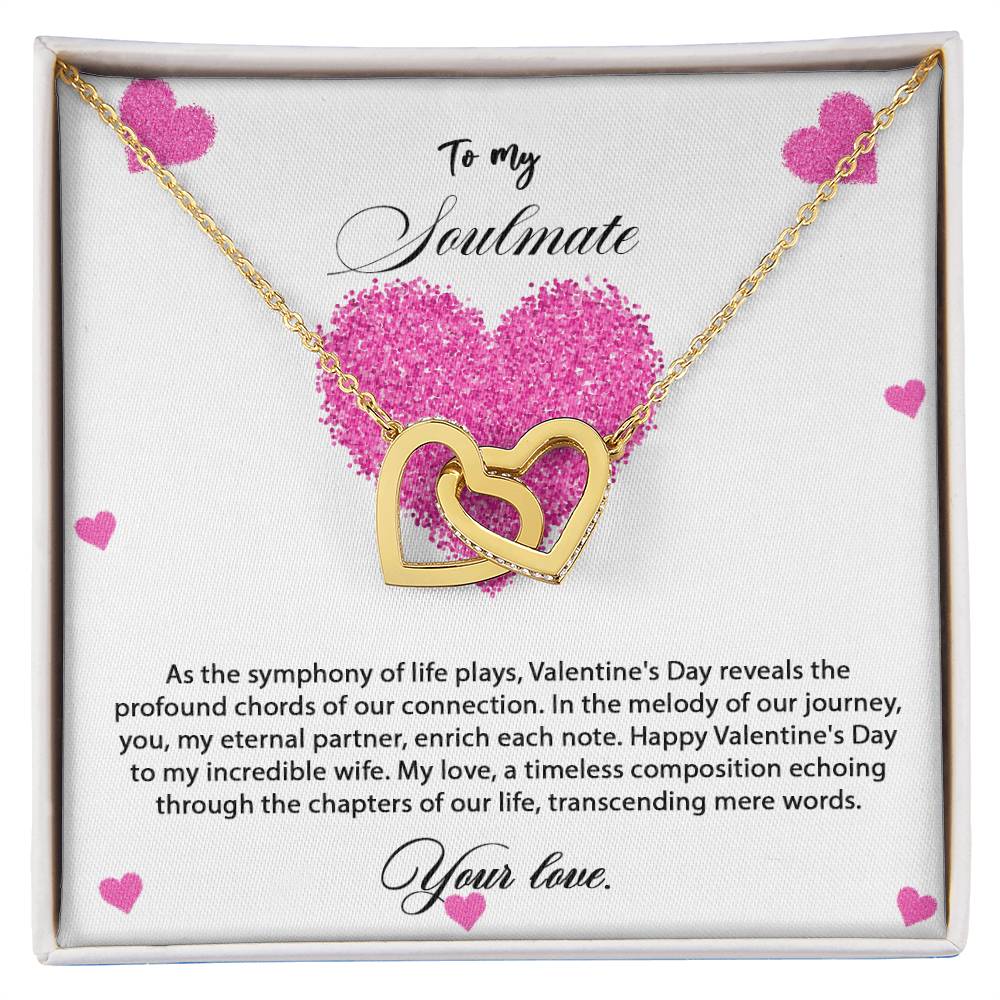 valentine-8b Interlocking Hearts neck, Gift to My Soulmate with Message Card