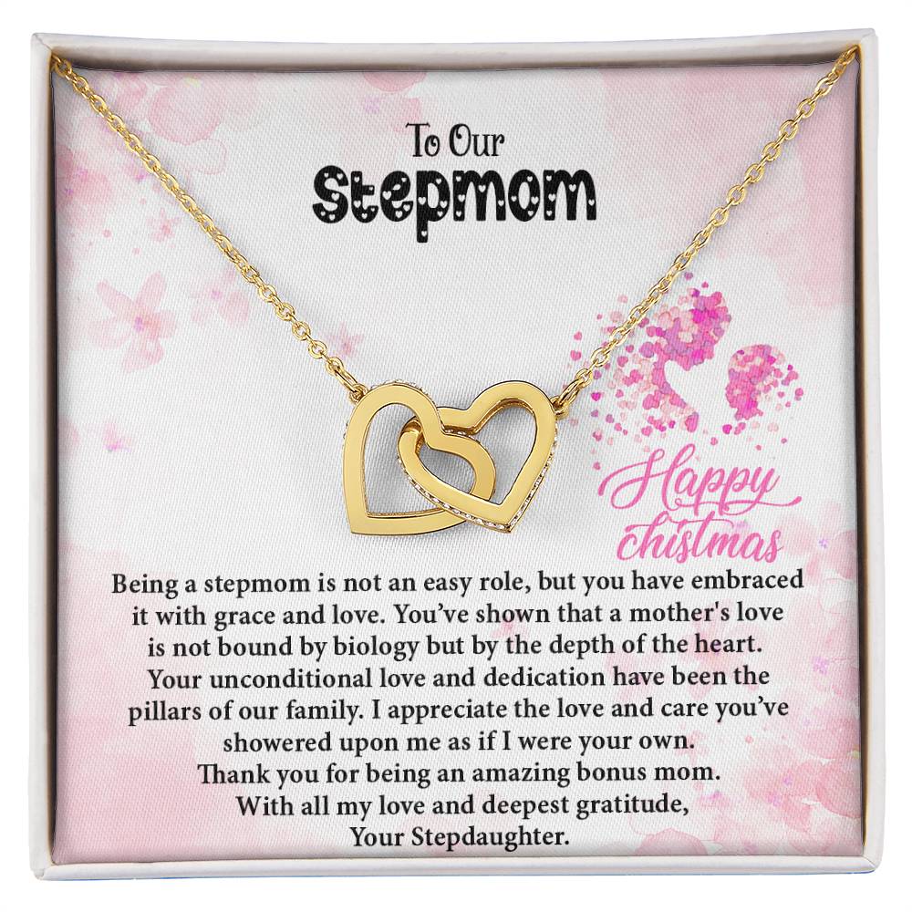 4020 a Interlocking Hearts Necklace, Gift to my Stepmom with Beautiful Message Card