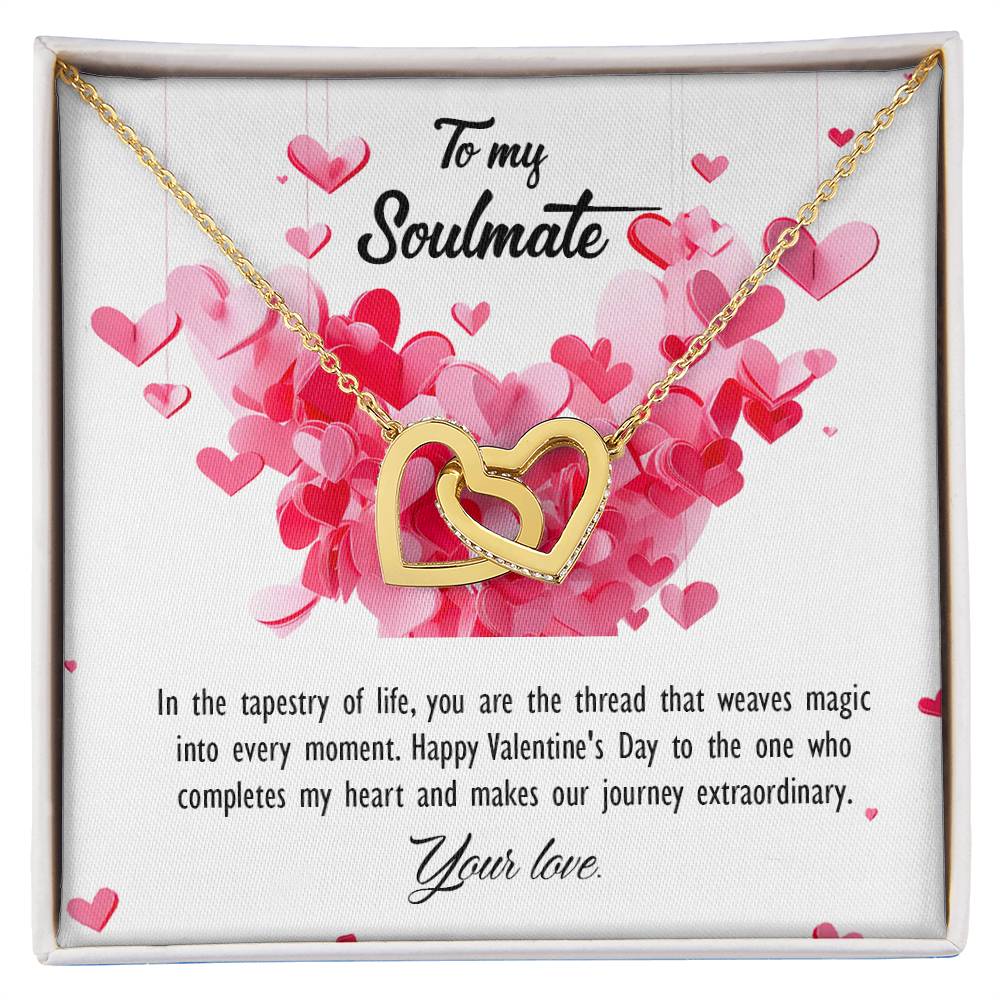 valentine-26b Interlocking Hearts neck, Gift to My Soulmate with Message Card