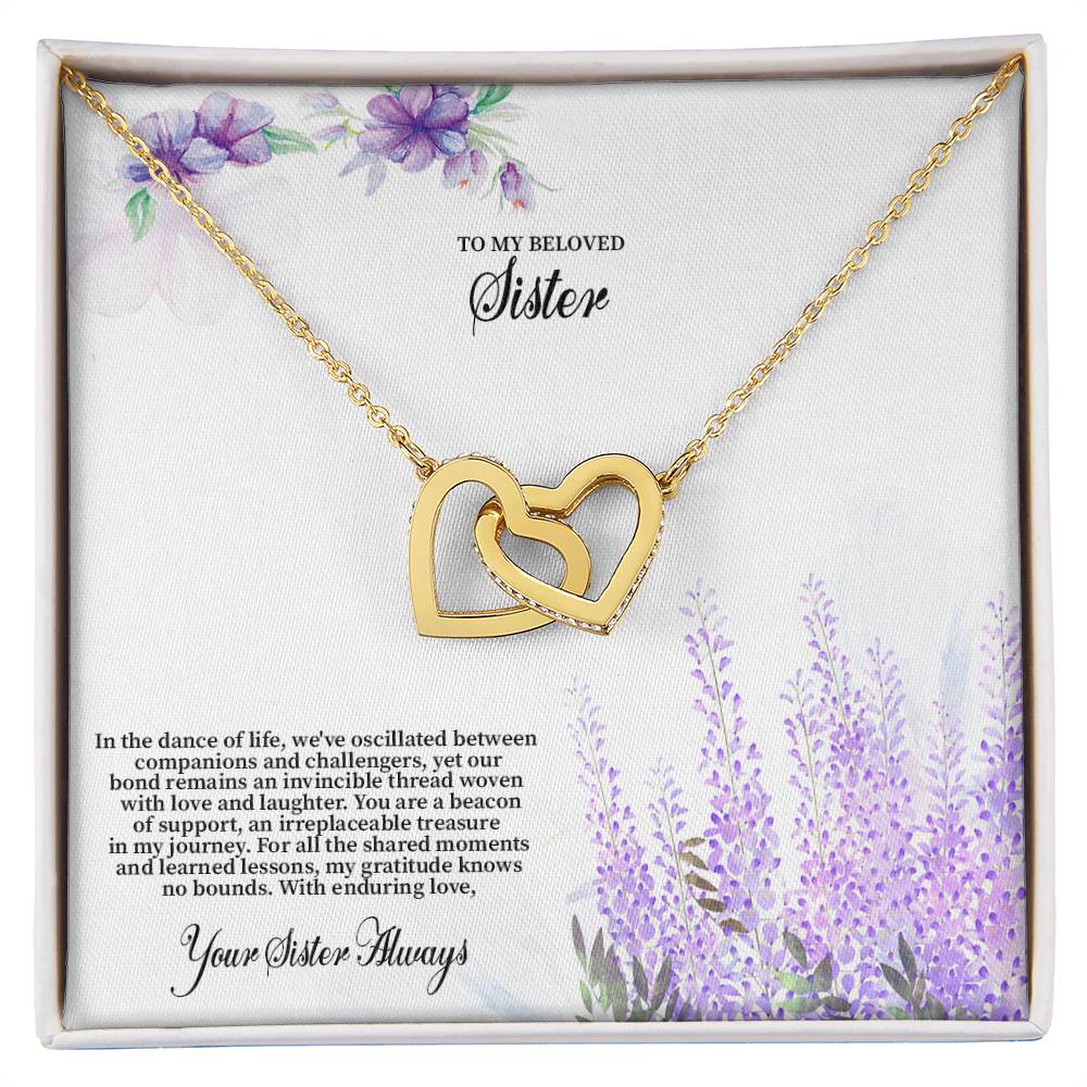 4030c Interlocking Hearts Necklace, Gift to my Sister with Beautiful Message Card