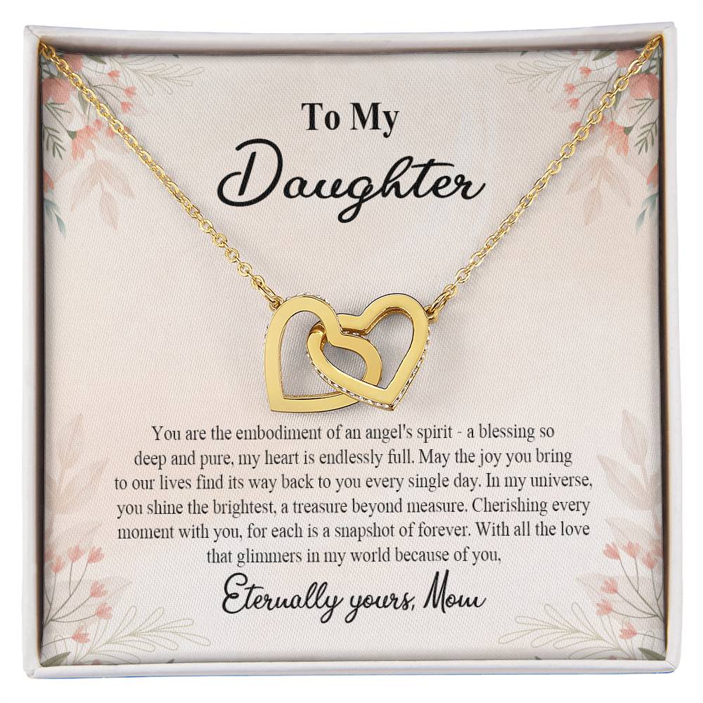 4025b Interlocking Hearts neck, Gift to my Daughter with Beautiful Message Card