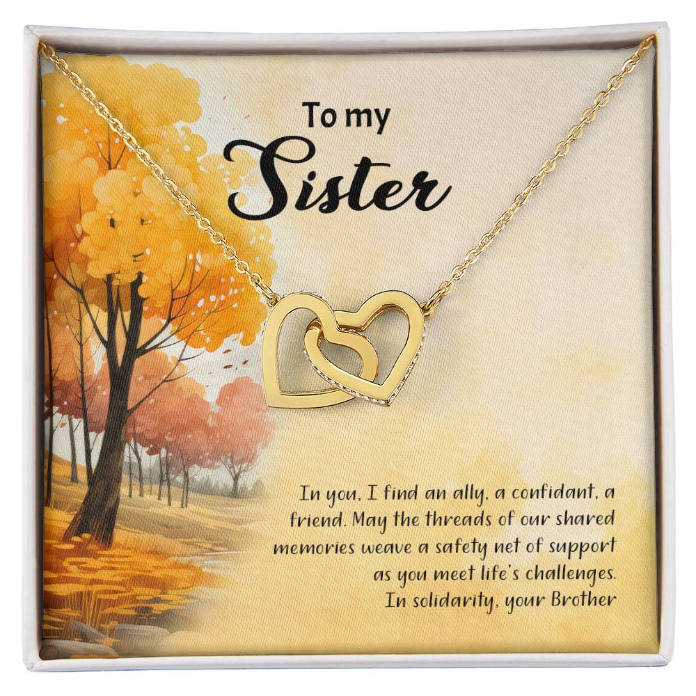 4041b Interlocking Hearts Necklace, Gift to my Sister with Beautiful Message Card