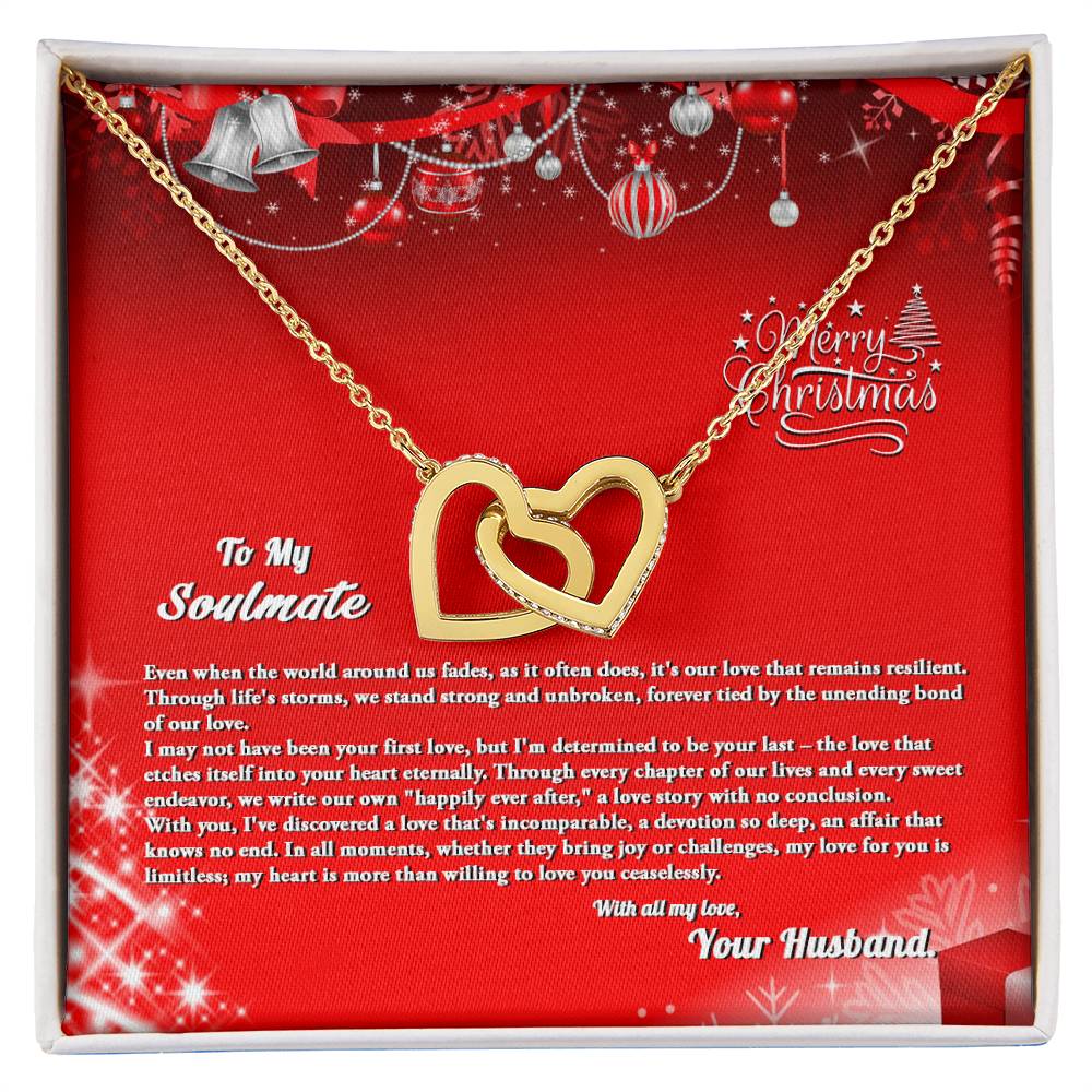 4007b Interlocking Hearts neck, Gift to My Soulmate with Message Card