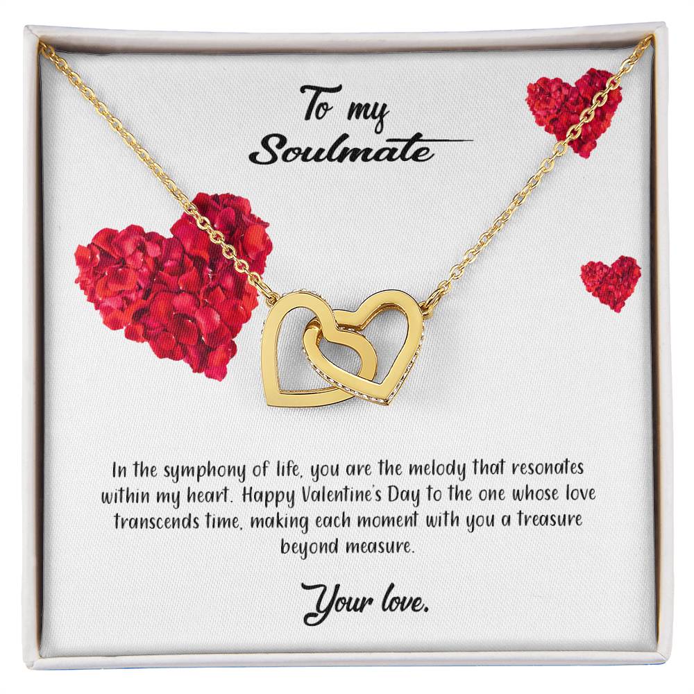 valentine-17b Interlocking Hearts neck, Gift to My Soulmate with Message Card