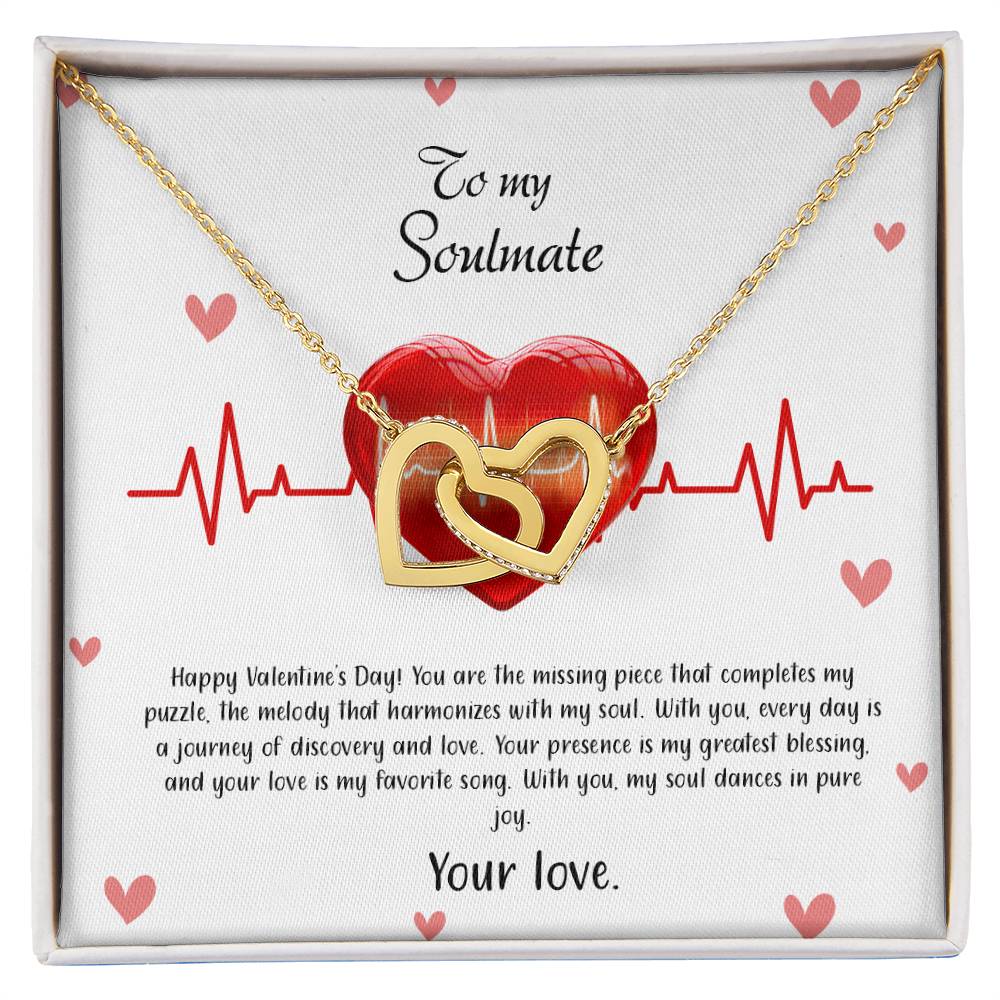 valentine-33b Interlocking Hearts neck, Gift to My Soulmate with Message Card