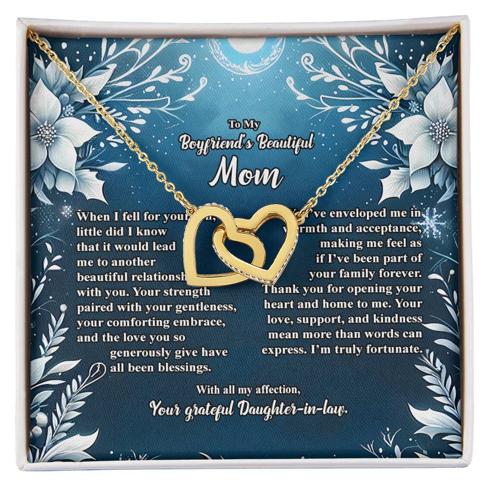 4046c Interlocking Hearts Necklace, Gift to my Boyfriend's Mom with Beautiful Message Card