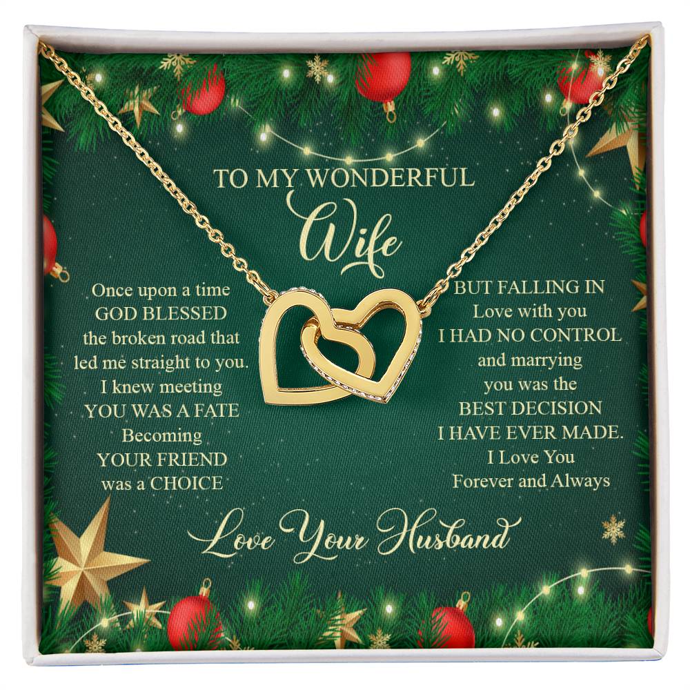 93045a Interlocking Hearts neck, Gift to my Wife with Beautiful Message Card