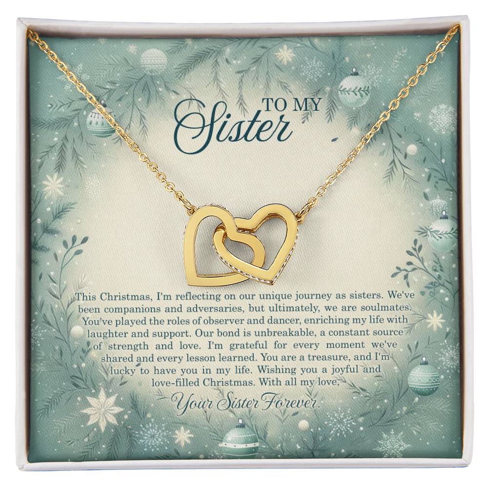 95320c Interlocking Hearts Necklace, Gift to my Sister with Beautiful Message Card