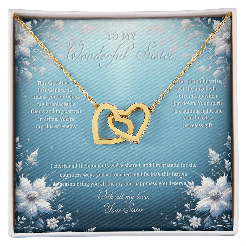 95313a Interlocking Hearts Necklace, Gift to my Sister with Beautiful Message Card