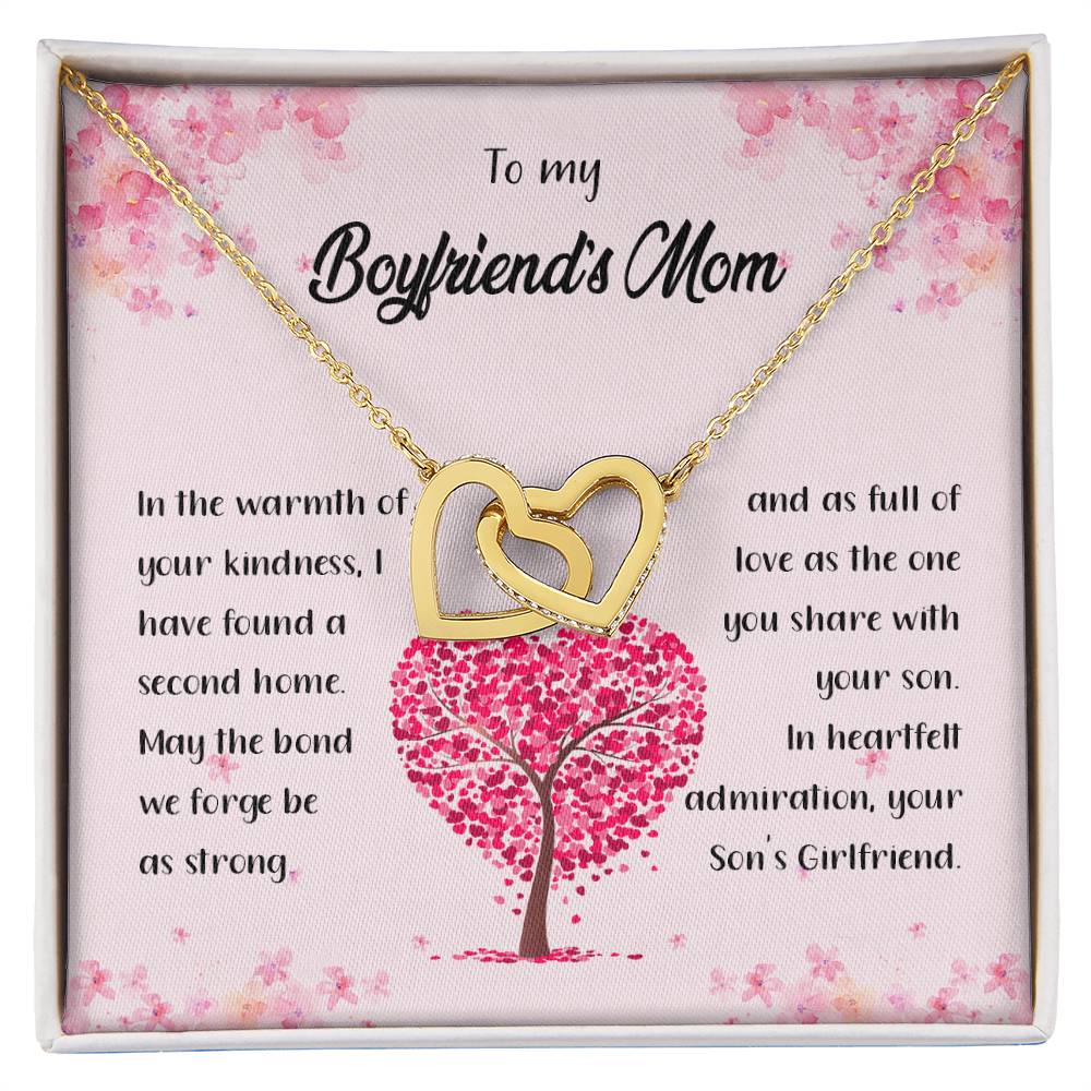 4042c Interlocking Hearts Necklace, Gift to my Boyfriend's Mom with Beautiful Message Card