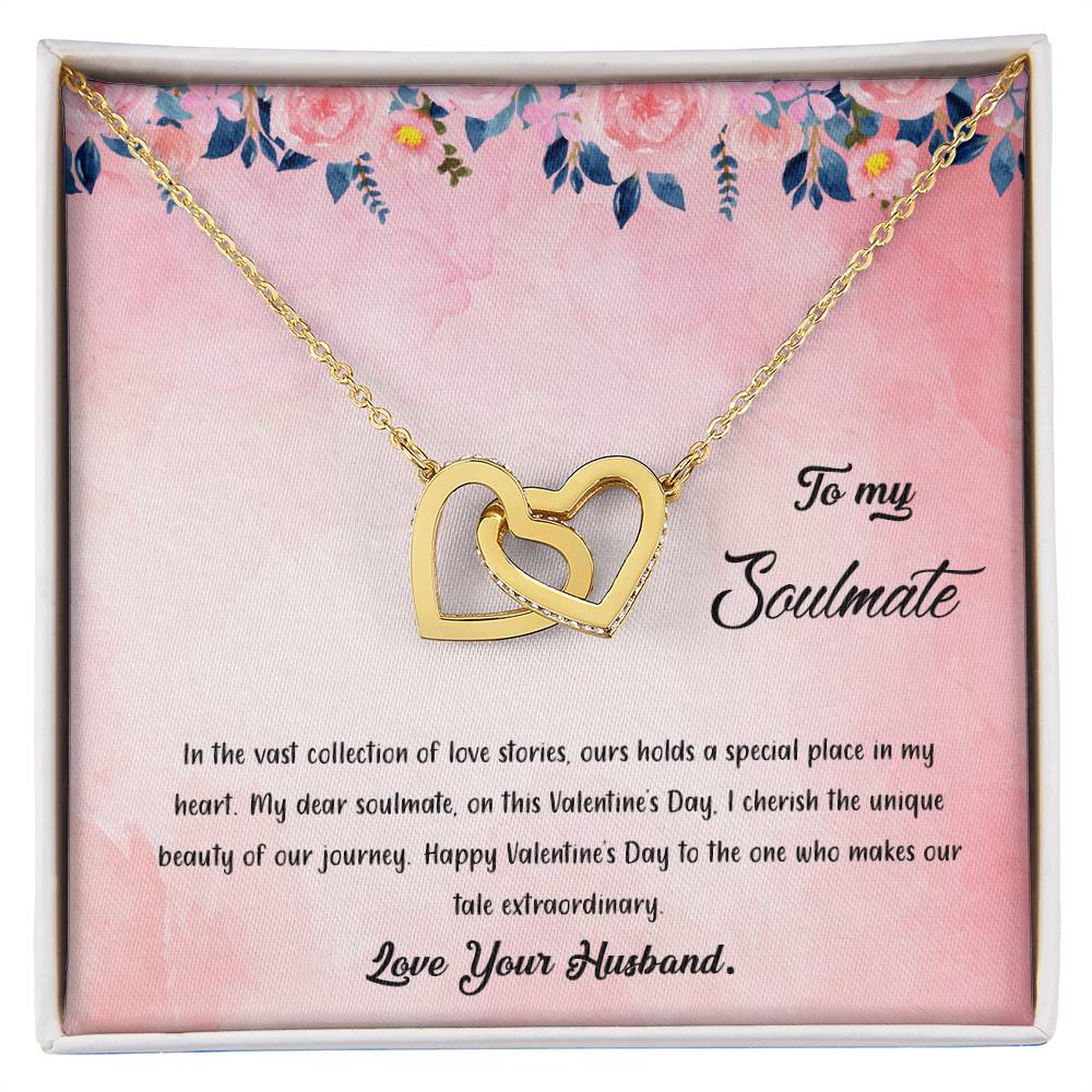 valentine-38b Interlocking Hearts neck, Gift to My Soulmate with Message Card