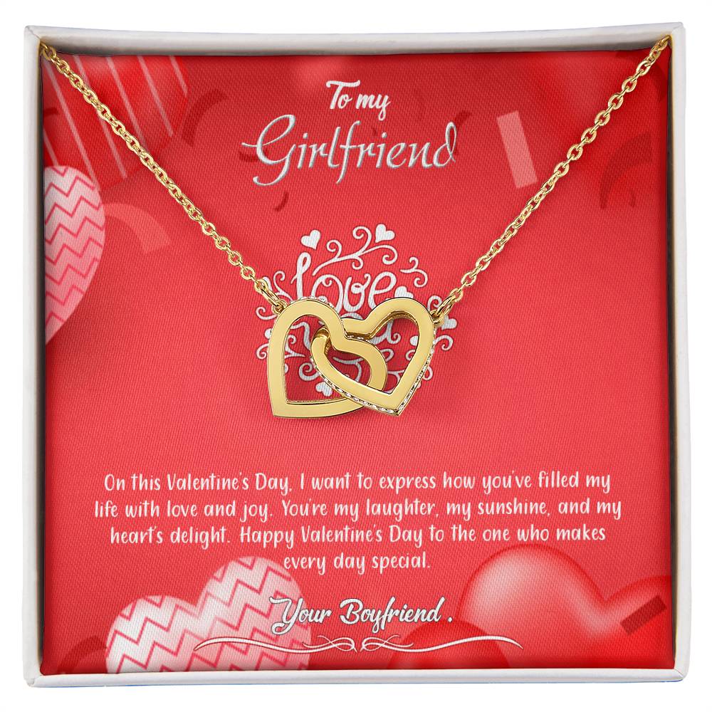 valentine-4c Interlocking Hearts Necklace, Gift to my Girlfriend with Beautiful Message Card