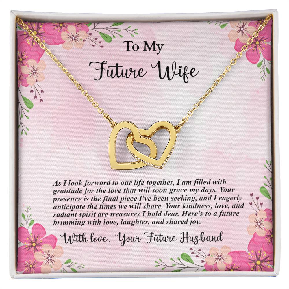 4035b Interlocking Hearts Necklace, Gift to my Future Wife with Beautiful Message Card