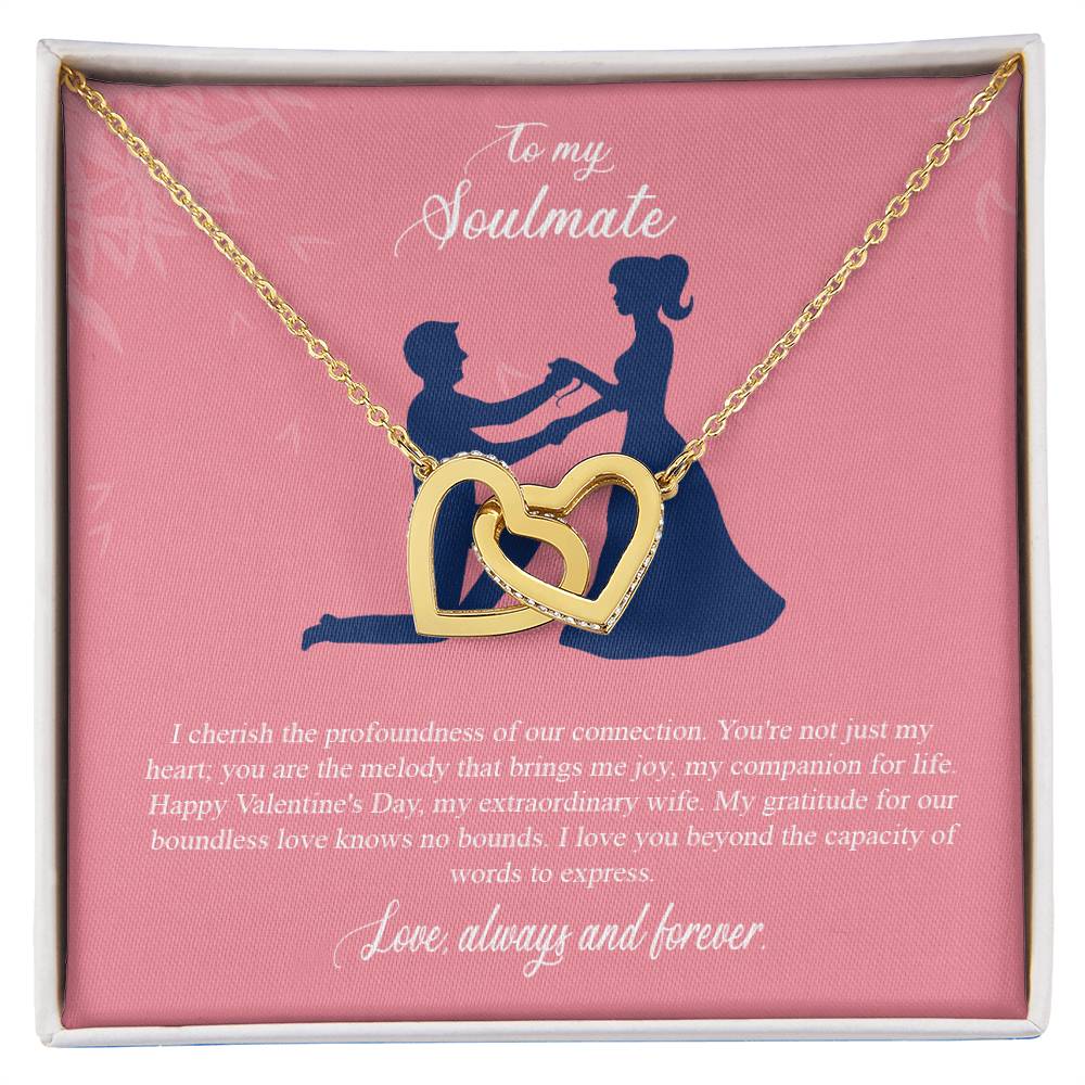 valentine-2b Interlocking Hearts neck, Gift to My Soulmate with Message Card