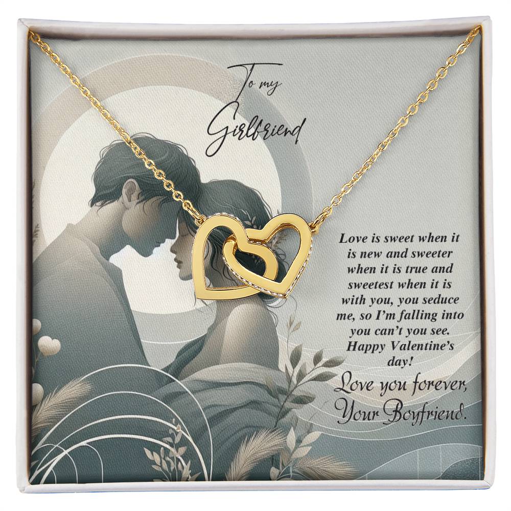 Valentine-st22c Interlocking Hearts Necklace, Gift to my Girlfriend with Beautiful Message Card