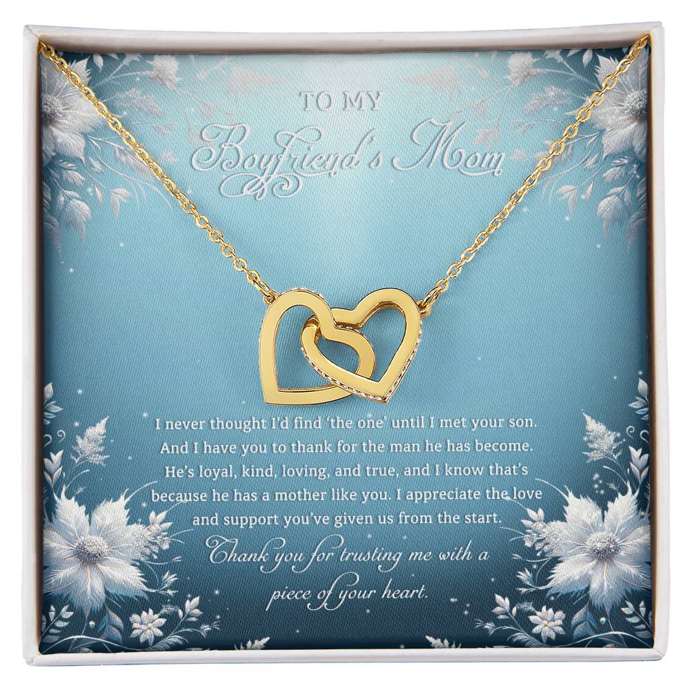 95313c Interlocking Hearts Necklace, Gift to my Boyfriend's Mom with Beautiful Message Card