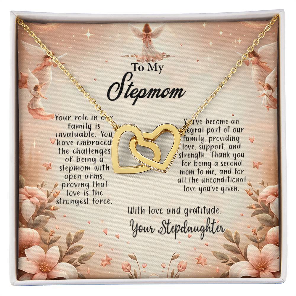 4052b Interlocking Hearts Necklace, Gift to my Stepmom with Beautiful Message Card