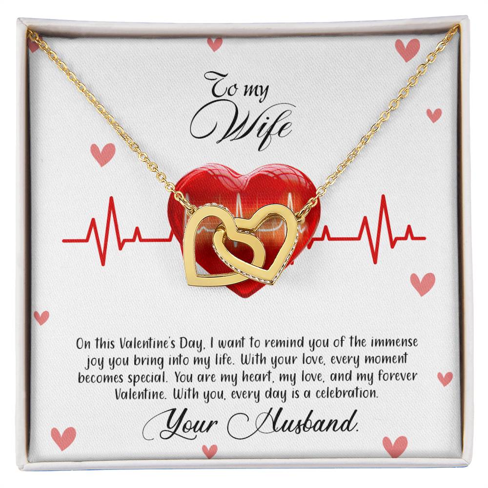 valentine-33a Interlocking Hearts Necklace, Gift to my Wife with Beautiful Message Card