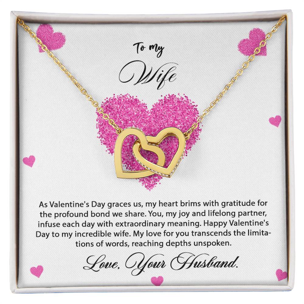 valentine-8a Interlocking Hearts Necklace, Gift to my Wife with Beautiful Message Card