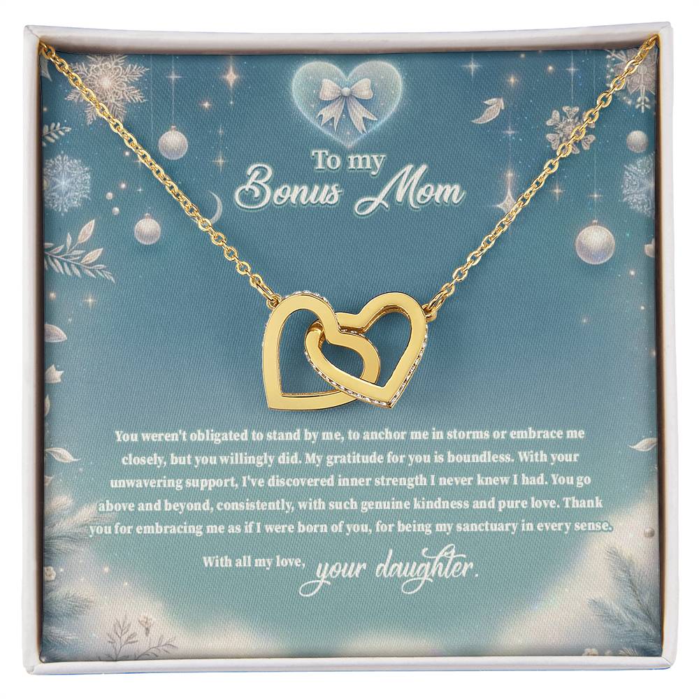 4045 (a) Interlocking Hearts Necklace, Gift to my Stepmom with Beautiful Message Card