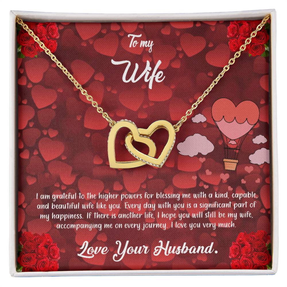 valentine-27a Interlocking Hearts Necklace, Gift to my Wife with Beautiful Message Card