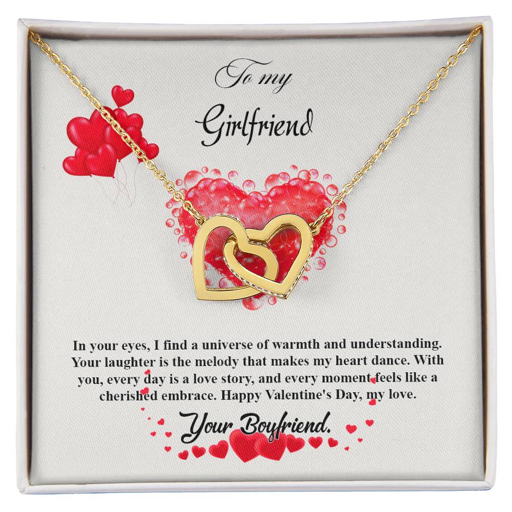 valentine-20c Interlocking Hearts Necklace, Gift to my Girlfriend with Beautiful Message Card