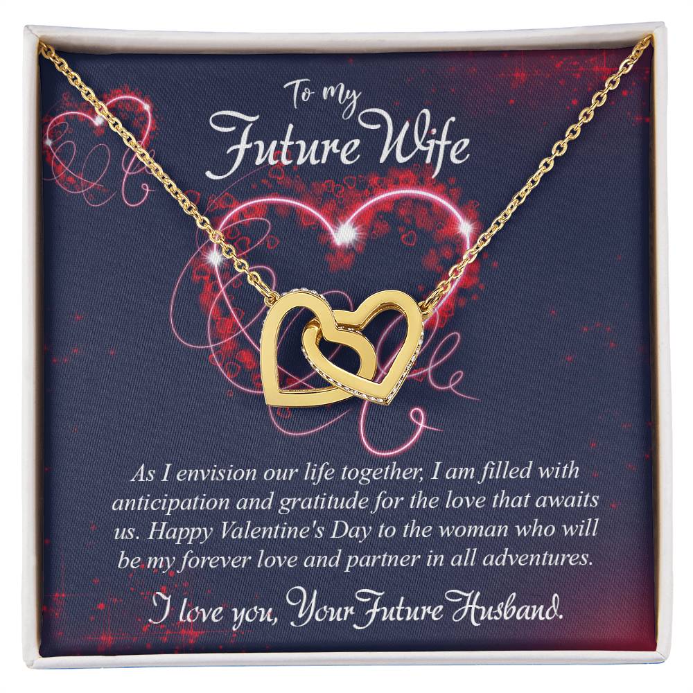 valentine-7d Interlocking Hearts Necklace, Gift to my Future Wife with Beautiful Message Card