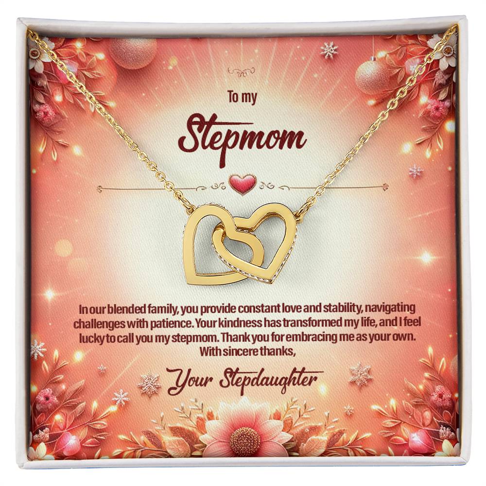 4051b Interlocking Hearts Necklace, Gift to my Stepmom with Beautiful Message Card