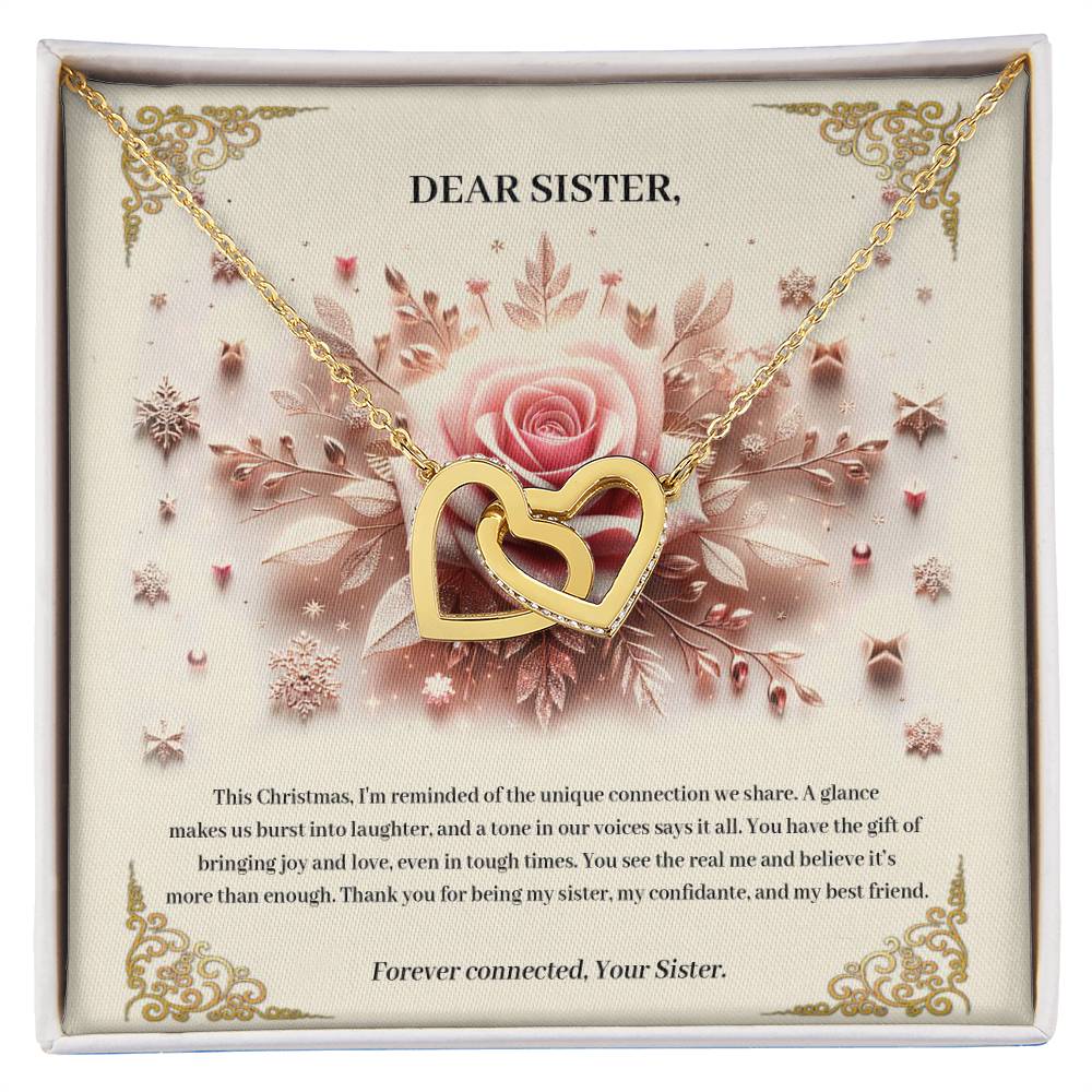 95341b Interlocking Hearts Necklace, Gift to my Sister with Beautiful Message Card