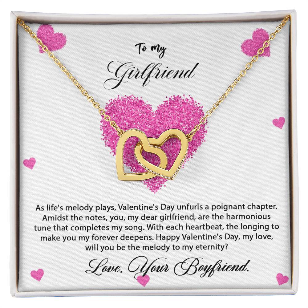 valentine-8c Interlocking Hearts Necklace, Gift to my Girlfriend with Beautiful Message Card