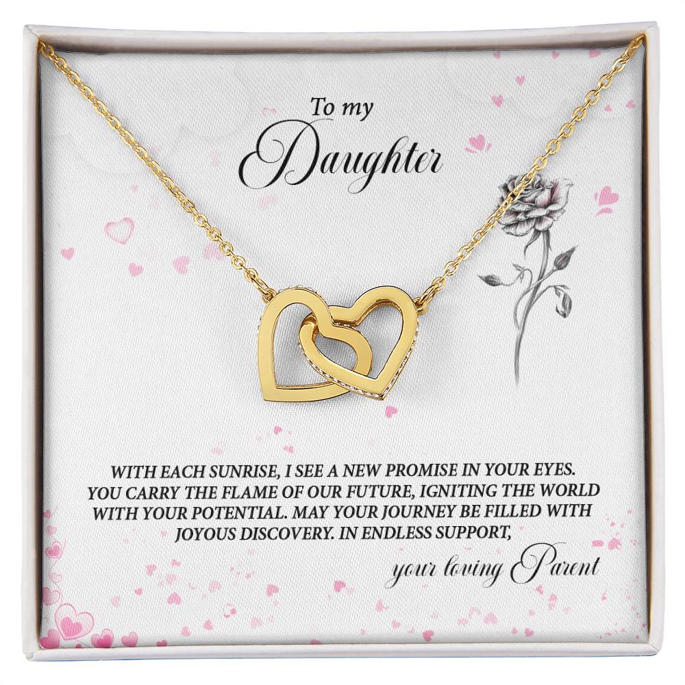 4037a Interlocking Hearts Necklace, Gift to my Daughter with Beautiful Message Card