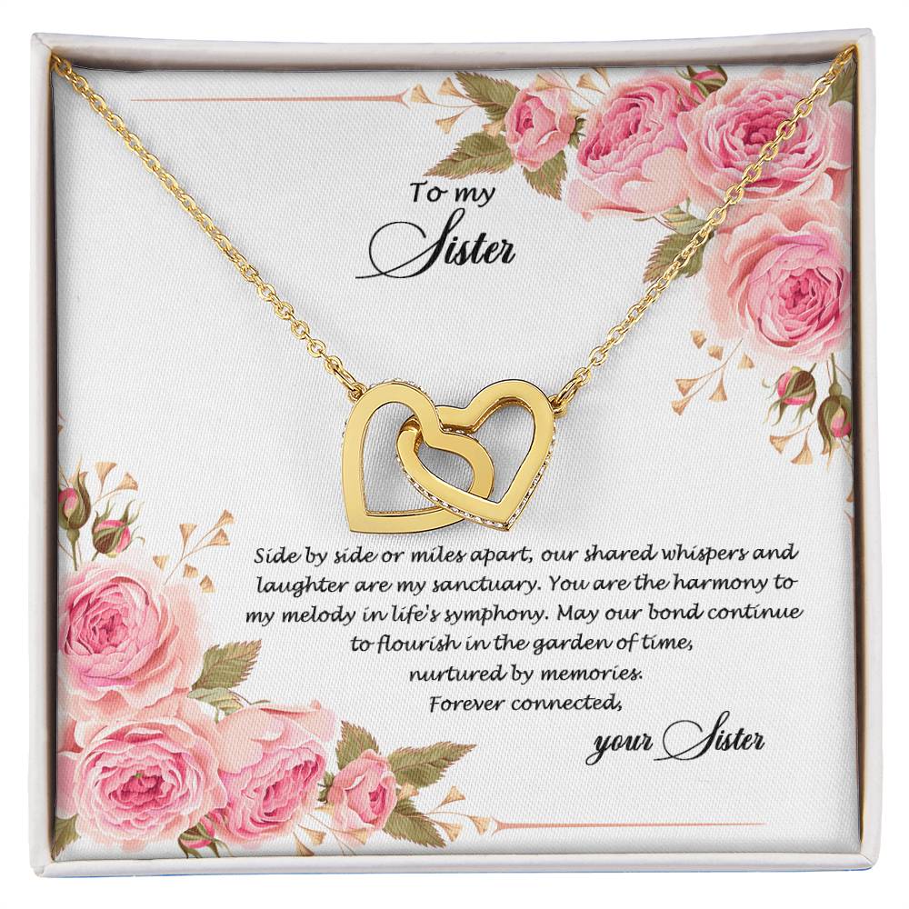 4034c Interlocking Hearts Necklace, Gift to my Sister with Beautiful Message Card