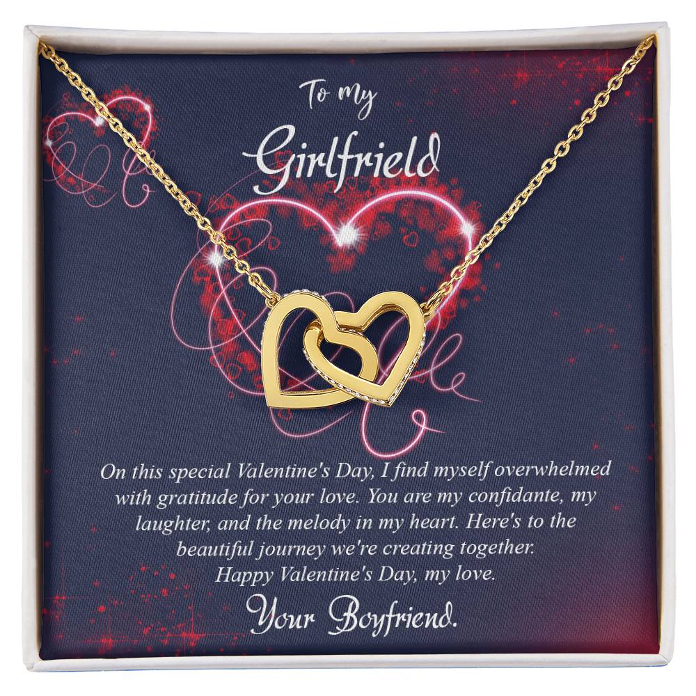 valentine-7c Interlocking Hearts Necklace, Gift to my Girlfriend with Beautiful Message Card