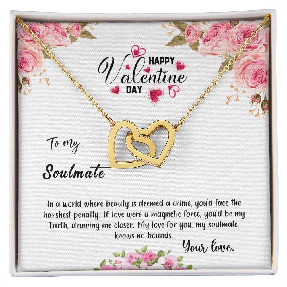 valentine-31b Interlocking Hearts neck, Gift to My Soulmate with Message Card