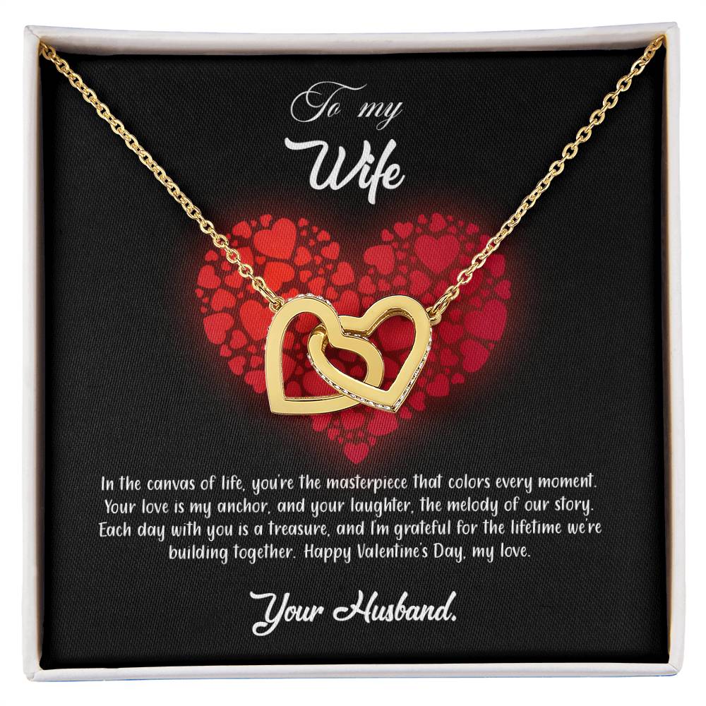 valentine-23a Interlocking Hearts Necklace, Gift to my Wife with Beautiful Message Card