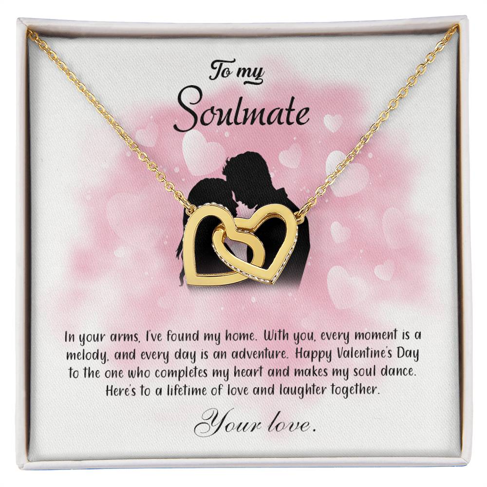 valentine-5b Interlocking Hearts neck, Gift to My Soulmate with Message Card